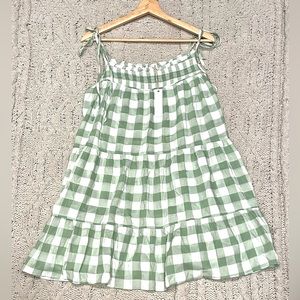 NWT OLIVACEOUS Green and White Mint Plaid Gingham Sleeveless Babydoll Mini Dress